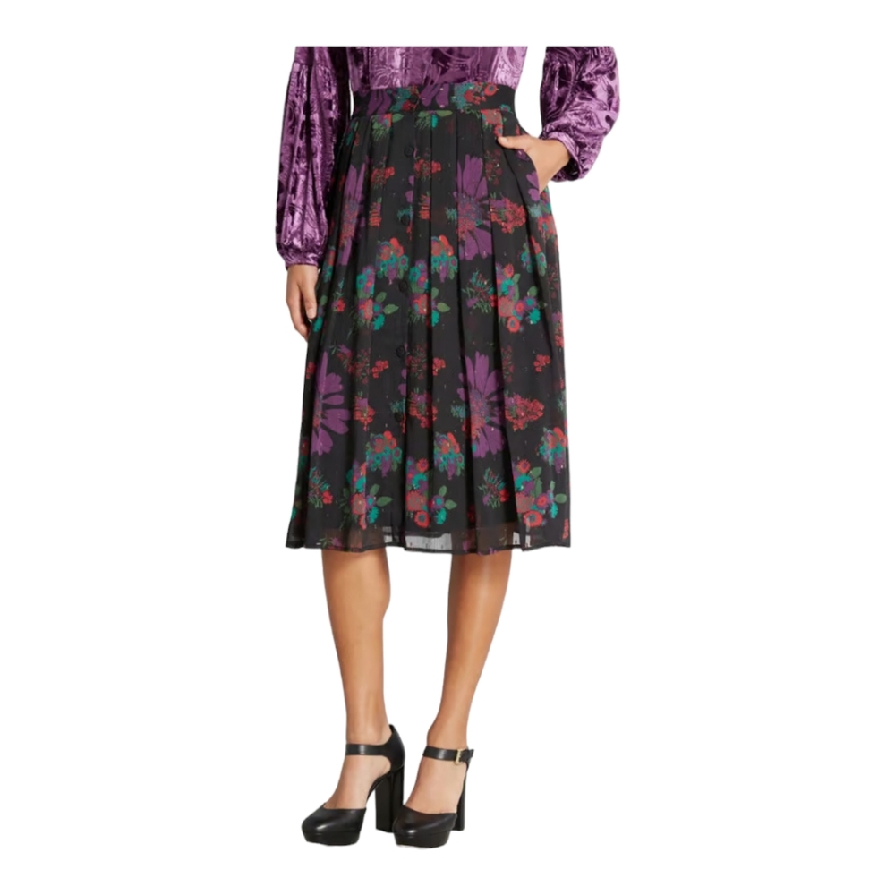 NEW NWT Meow Bouquet Pleated Swing Skirt